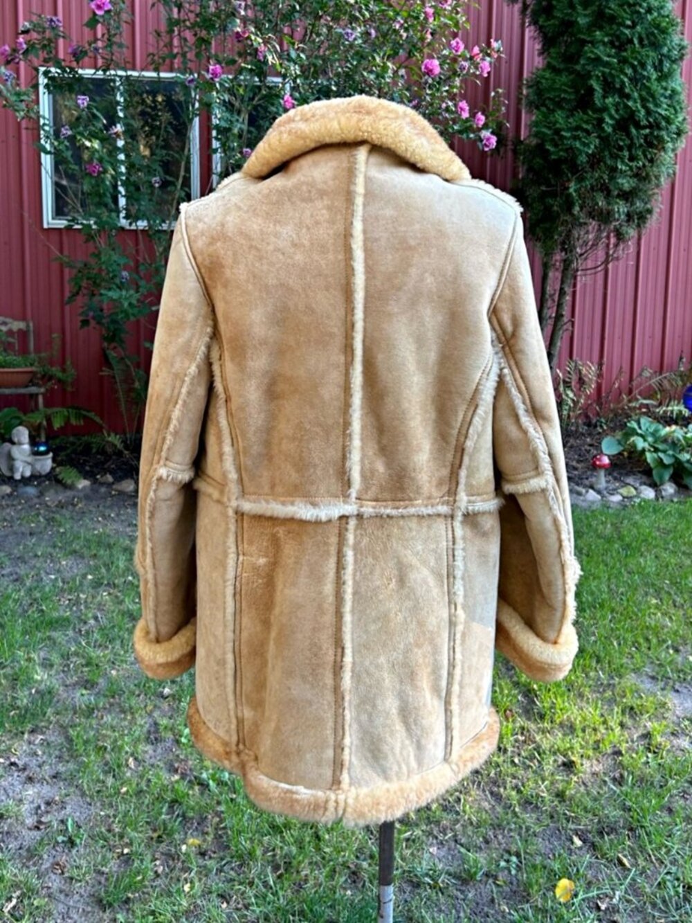 Vintage 70s Leather Loft Mens Tan Shearling Sheepskin Marlboro Man Ranch Coat~L~ - Picture 6 of 8